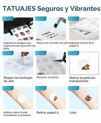 Vista 6 de Silhouette America - Papel de tatuaje temporal para impresoras de inyección de tinta Printable Tattoo Paper Compatible with Silhouette Print &