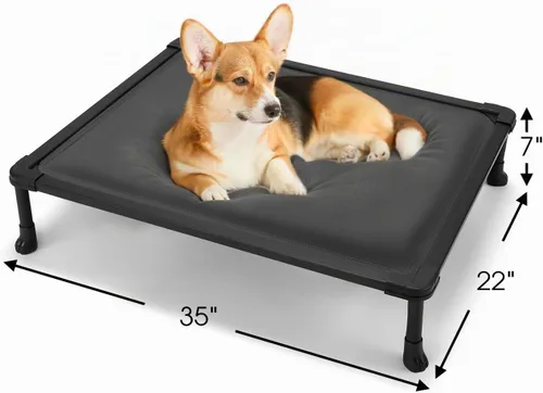 Vista 6 de Veehoo Cama Elevada para Perros a Prueba de Mordidas, Cuna Elevada Duradera para Mascotas con Suave Alfombra Rellenada de Algodón PP Impermeable Gris