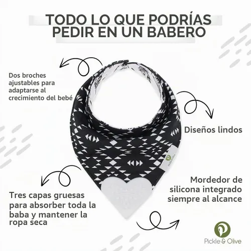 Vista 2 de Pickle & Olive Baberos reversibles para dentición para bebés, mordedor en forma de corazón, monocromático, juego de 2