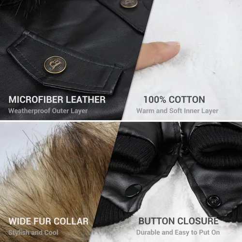 Vista 2 de Chamarra impermeable Lesypet de cuero para perro, abrigo invernal para perros pequeños y medianos, Negro