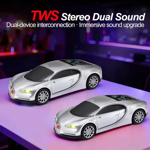 Vista 12 de WSTER Altavoz Bluetooth de lujo modelo de automóvil deportivo con sonido HD, emparejamiento estéreo TWS, pantalla de visualización, micrófono Azul