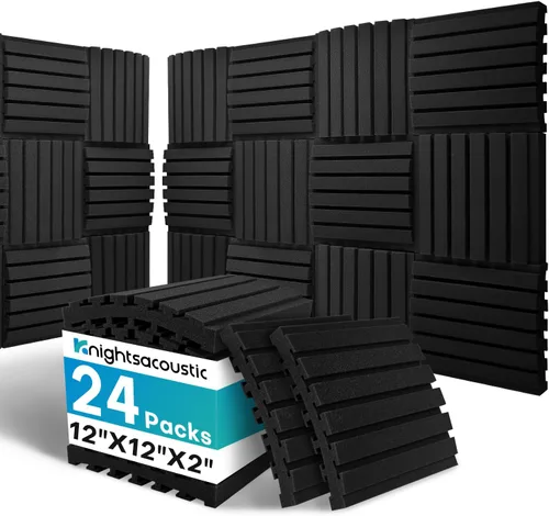 Vista 16 de Paquete de 8 paneles acústicos de pared, paneles de espuma a prueba de sonido con patrón de madera para paredes, paneles acústicos decorativos