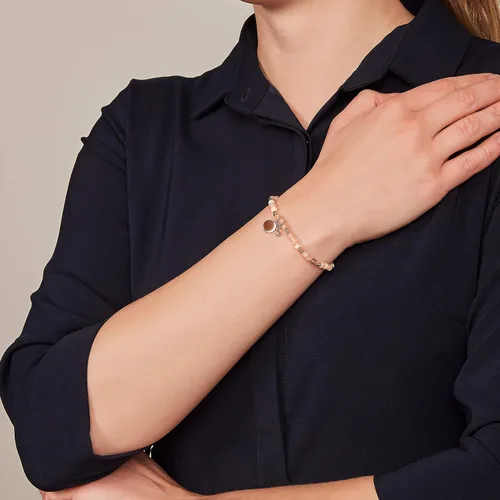 Vista 4 de Fossil Pulsera de cuentas de acero inoxidable en tono oro rosa para mujer