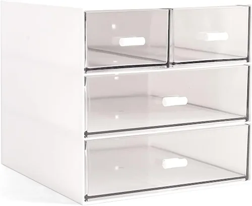 Vista 8 de Marknor Organizador de maquillaje, organizador de escritorio con 4 cajones, almacenamiento de artículos diversos, caja de almacenamiento de Azul