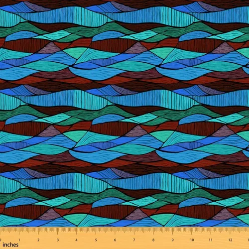 Vista 17 de Feelyou The Yard - Tela bohemia ondulada para tapicería para sillas, estampado de ondas bordadas de arco iris, tribal, étnico, geométrico, azul