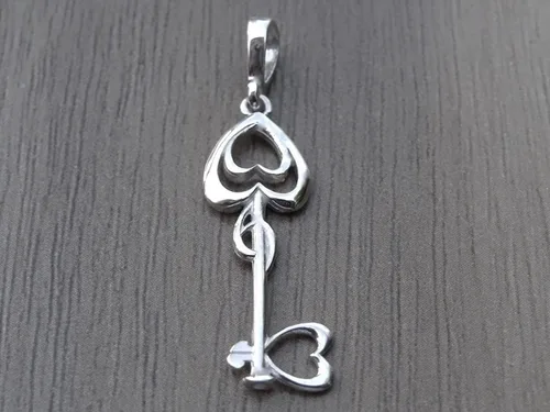 Vista 5 de Love Heart Key Pendant Sterling Silver 925 Friendship Necklace Charm Fine Jewelry