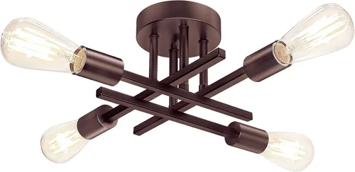Vista 12 de Lámpara de techo semiempotrada dorada, lámpara de araña industrial moderna Sputnik de 4 luces, lámpara de techo empotrada para cocina, dormitorio
