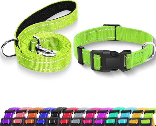 Vista 13 de Collar reflectante para perro con hebilla de bloqueo de seguridad, collares de nailon suaves y transpirables ajustables para perros pequeños Negro