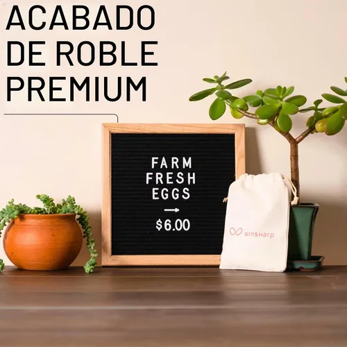 Vista 3 de Tablero de letras de fieltro negro Marco de madera manchado oscuro elegante con letras blancas Tableros de letreros intercambiables de primera