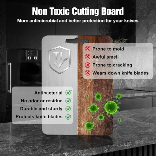 Vista 5 de Tabla de Cortar de Titanio, Tablas de Cortar de Titanio 100% Puro para Cocina, Tabla de Cortar de Doble Cara Grado Alimentario - Apta