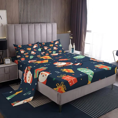 Vista 16 de Juego de sábanas tamaño individual, sábanas para árbol de Navidad, sábanas y fundas de almohada de microfibra de 3 piezas, juego de sábanas