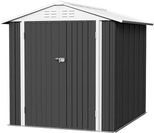 Vista 9 de Flamaker Cobertizo de almacenamiento de 5 x 3 pies, impermeable, de metal, para jardín, con puerta con cerradura, cobertizo de herramientas