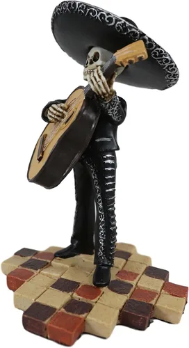 Vista 3 de Ebros Tradicional Charro Traje Negro Mariachi Banda Musical Jugador Esqueleto Figura Esqueleto Día de los Muertos Folk Músico Dias De Los Muertos