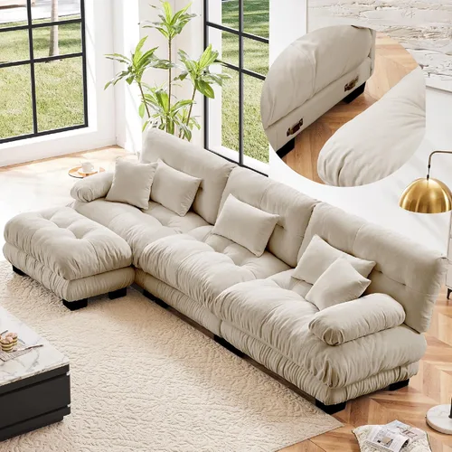 Vista 22 de KEIKI Sofá modular de 94 pulgadas con 4 almohadas, cómodo juego de sofá biplaza Cloud para sofá de asiento profundo suave y profundo, sofá biplaza