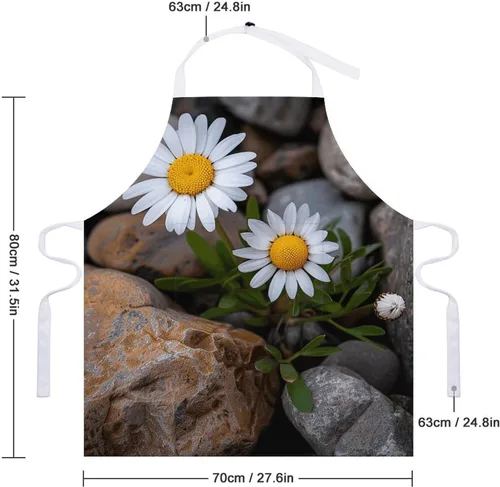 Vista 2 de Personalized Daisies And Rocks Adult Apron, Kitchen Cooking Aprons for Woman Man, Adjustable Bib Apron with Pocket for Baking, BBQ Crafting
