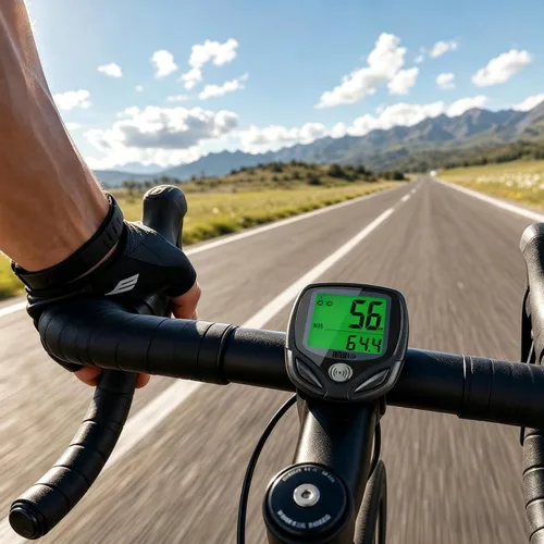 Vista 2 de Computadora inalámbrica para bicicleta con velocímetro, podómetro. Multifuncional con pantalla grande LCD retroiluminada