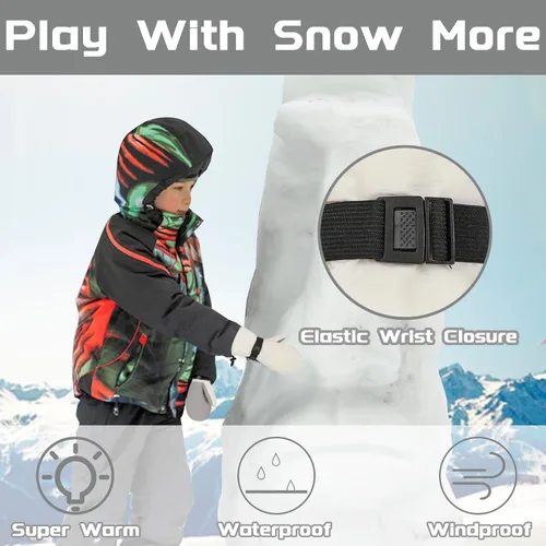 Vista 2 de Urban Virgin Guantes de invierno impermeables para niños pequeños, guantes de nieve para niños y niñas, guantes de esquí para bebés de 1 a 8 años
