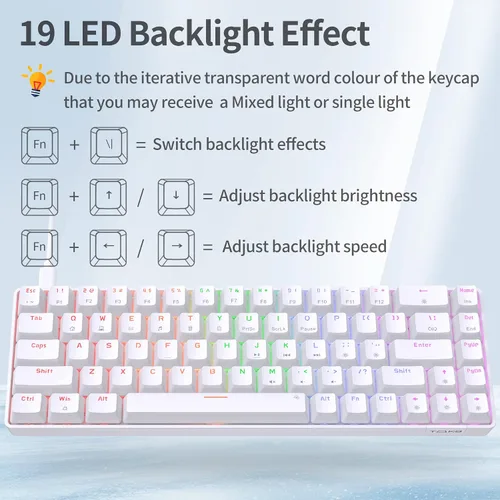 Vista 2 de TMKB - Teclado 60% para juegos, 60% retroiluminación LED, ultra compacto, 68 teclas, 60% teclado mecánico con flechateclas de control separadas