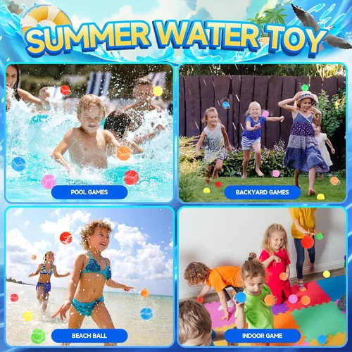 Vista 2 de 60 Piezas Pelotas de Agua Reutilizables, Globos de Agua Reutilizables para Juguetes y Juegos al Aire Libre, Juguetes de Agua para Niños y Adultos