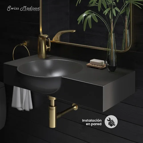 Vista 2 de Chateau - Lavabo de baño de pared con grifo lateral izquierdo de 30 pulgadas en negro mate