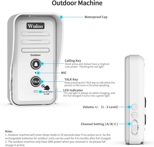 Vista 6 de Wuloo Timbre de puerta de intercomunicador inalámbrico para intercomunicador doméstico (1 y 1 blanco)