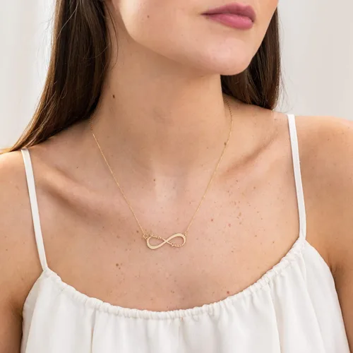 Vista 3 de MYKA - Collar con dije de infinito personalizado con nombre para parejas, joyería de amor eterno con 1 o 2 nombres, plata de ley, chapado en oro