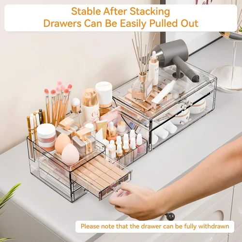 Vista 5 de Yieach 2 Pack Organizador de Maquillaje Transparente para Encimera para Vestidor, Organizador de Tocador y Baño, Organizadores Acrílicos