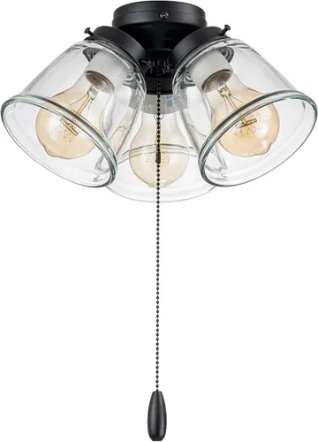 Vista 7 de Aspen Creative 22014-1, Kit de luces para ventilador de techo de tres luces con cadena de tracción, acabado de latón antiguo con pantallas de vidrio