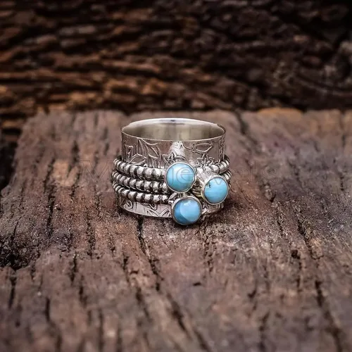 Vista 2 de Natural Larimar Spinner Ring – 925 Sterling Silver Handmade Gemstone Ring, Unique Statement Jewelry, Fidget Anxiety Ring, Protection & Worry Ring