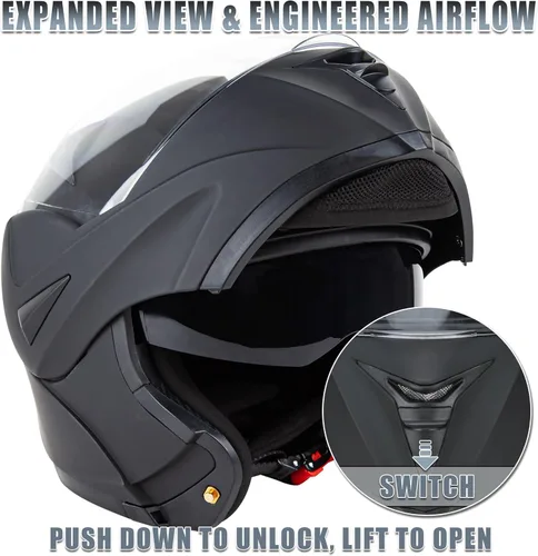 Vista 2 de Casco de motocicleta de cara completa aprobado por DOT con doble visera abatible, casco de motocicleta de cara completa con doble visera abatible