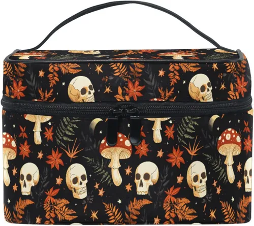 Vista 31 de Bolsa de Maquillaje, Estuche de Maquillaje Organizador de Viaje con Diseño de Calavera y Flores, Estuche de Cosméticos, Bolsas de Aseo para Niñas