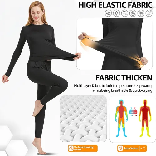 Vista 3 de UNIQUEBELLA Conjunto de ropa interior térmica para mujer, conjunto de capa base larga para mujer, conjunto de ropa interior atlética