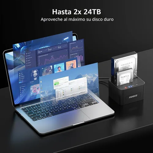 Vista 5 de Estación de acoplamiento de disco duro externo FIDECO, base de disco duro para HDD SATA SSD de 2.5 y 3.5 pulgadas, estación de acoplamiento de disco