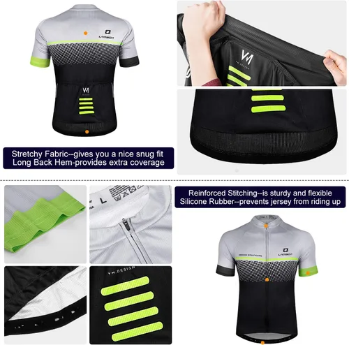 Vista 8 de Camiseta de ciclismo para hombre, ajustada, transpirable, de secado rápido, de alta elasticidad, camiseta de ciclismo