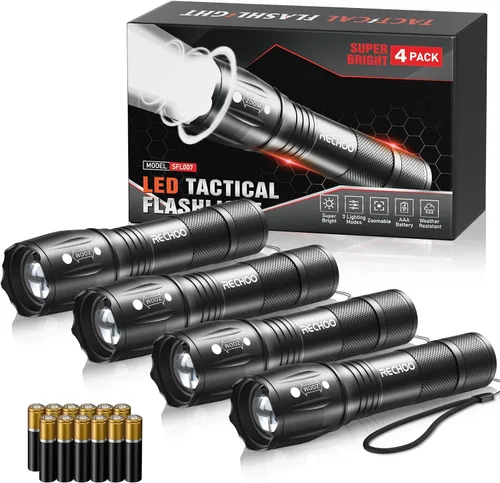 Vista 11 de RECHOO Paquete de 2 linternas LED rojas, linternas tácticas de alto lúmenes con 3 modos, linterna pequeña de bolsillo, linternas impermeables