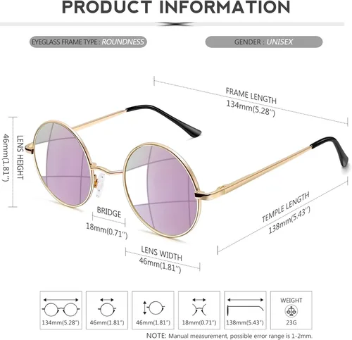 Vista 6 de KANASTAL Lentes de sol redondos polarizados para hombres y mujeres, estilo steampunk, retro, de metal, clásico, hippie, con protección UV400