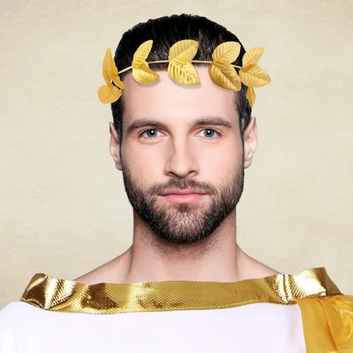 Vista 5 de SATINIOR Disfraz de Dios griego Toga romano blanco disfraz de Toga para adultos túnica con corona de hojas tocado de corona de laurel dorado