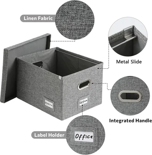 Vista 3 de Organizador de archivos, caja de almacenamiento plegable para oficina, caja de archivos con tapas, organizador de documentos para oficina y hogar