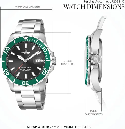 Vista 10 de Festina Reloj automático para hombre, correa de acero inoxidable Black