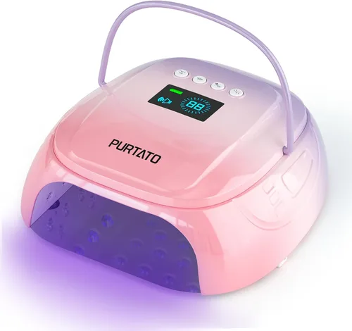 Vista 9 de Purtato Lámpara de uñas LED UV recargable inalámbrica de 126 W con gran espacio, mango y reposapiés, secador de uñas de gel de curado rápido con 4