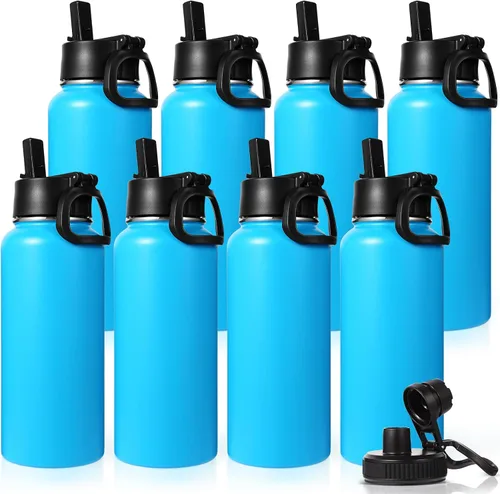 Vista 32 de Neihepal Botella de agua aislada de 32 onzas con 2 tapas (tapa con pajilla y boquilla), botellas de agua de doble pared de acero inoxidable 18/8