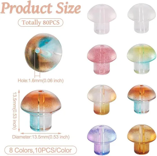 Vista 7 de KISSITTY 80 cuentas de cristal de hongo 3D de cristal perforadas en el centro de setas espaciadoras para decoración de joyas, manualidades