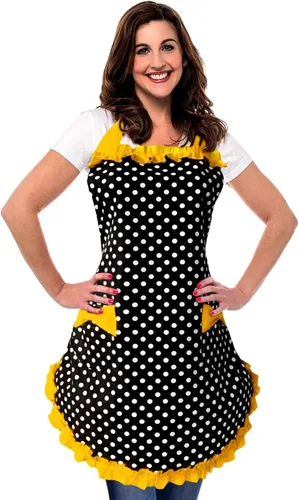 Vista 15 de Violet Mist Lindos delantales negros para mujeres con bolsillos, delantales vintage retro elegantes para niñas con lazo, vestido sexy de los años