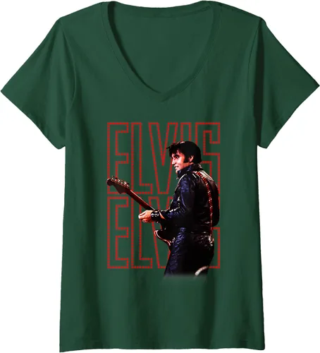 Vista 10 de Camiseta con cuello en V oficial de Elvis Presley 68 Comeback Special para mujer Negro