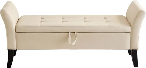 Vista 7 de 51.5" Velvet Storage Bench, Upholstered Button Tufted Design, Bedside Bench with Armrests, Secure Hinged Storage Space, Suitable for Bedroom Living
