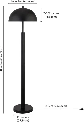 Vista 6 de Henn&Hart Lámpara de pie moderna de mediados de siglo de 58 pulgadas con pantalla de cúpula de metal negro para sala de estar, dormitorio u oficina
