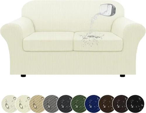 Vista 66 de Funda impermeable para silla con brazos, juego de 2 piezas, funda a rayas para 1 sofá separado con cojín en T, fundas de sillón de tela