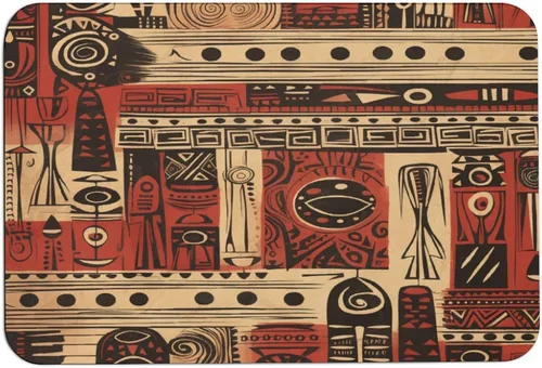 Vista 15 de Tapetes de baño para baño, color rojo, beige, marrón oscuro, patrón de tribu secreta, estilo bohemio, absorbente de agua, antideslizante, alfombra