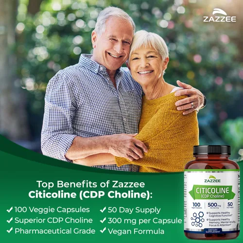 Vista 2 de Zazzee Citicoline CDP Colina 300 mg, 120 cápsulas veganas, veganas, sin OMG y totalmente naturales, grado premium, contiene estabilizadores orgánicos
