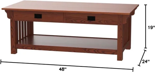 Vista 2 de BOWERY HILL Mesa auxiliar rectangular de madera, acabado marrón roble medio, 48 x 24 x 19 pulgadas, construcción resistente con 2 cajones, muebles